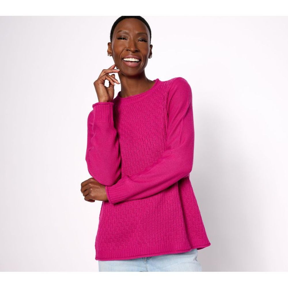 LOGO by Lori Goldstein Women's Top Sweater Sz L CreNeck Long Sleeve Pink A625565